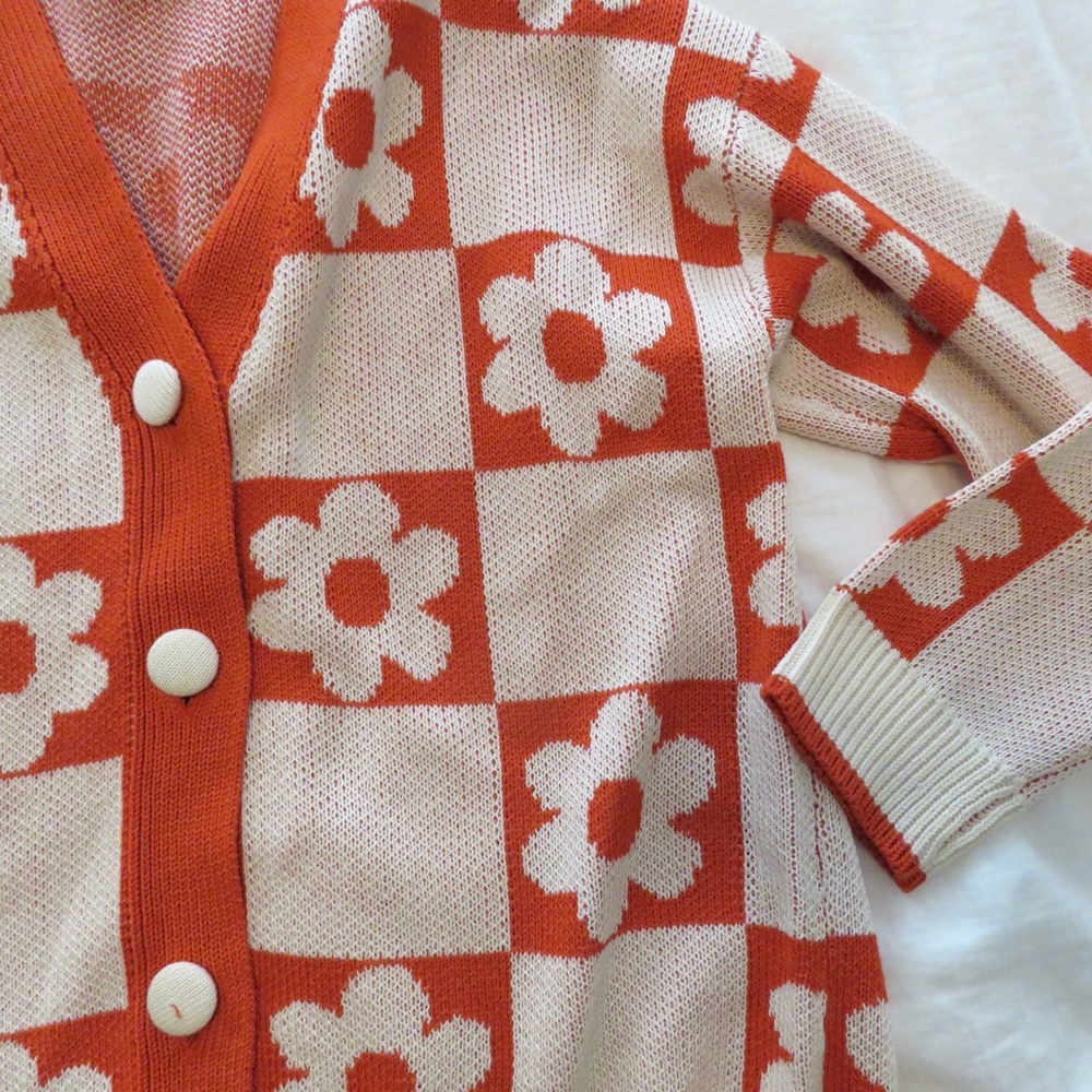 By Together Orange and Cream Checkered Cardigan - Picture 2 of 4